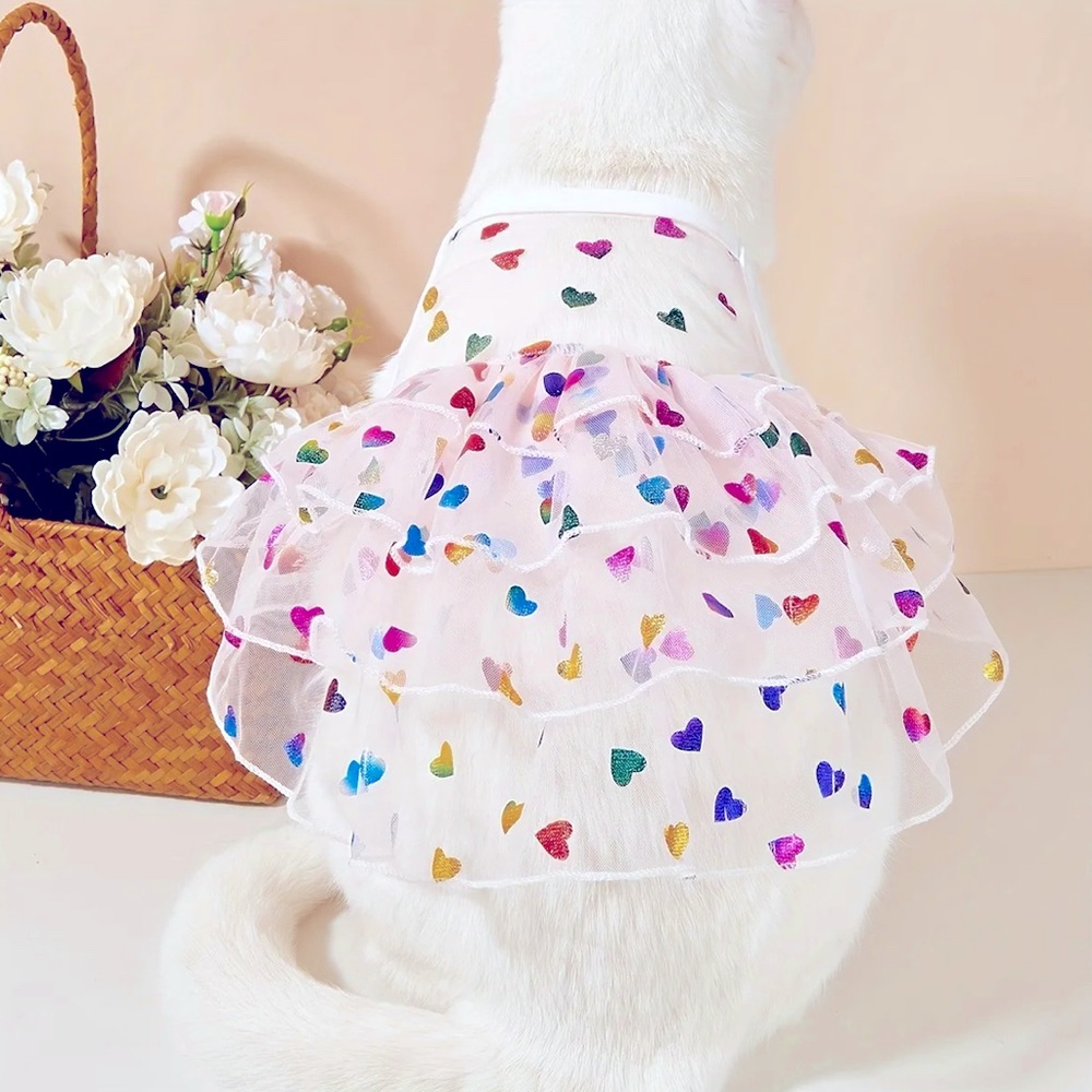 Adorable Love Heart Pattern Pet Dress - Perfect for small dogs or cats